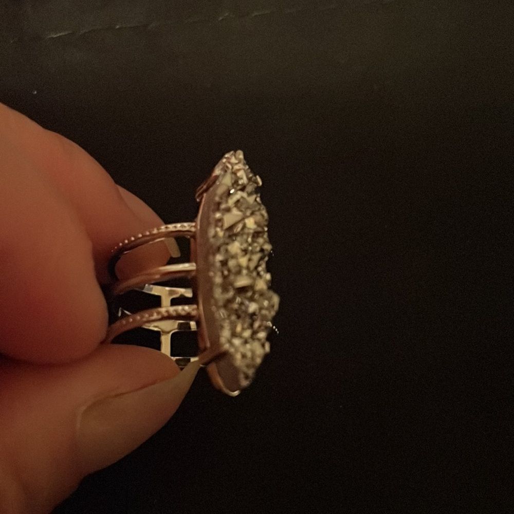 NWT! Rhodium Platinum Druzy Quartz Triple Tiered Ring Size 7